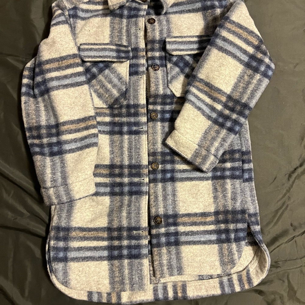 Blue Plaid Long Shacket